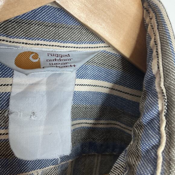 Carhartt Vintage Mens Striped Shirt Size L Work Chore Engineer Twill Button up - Picture 5 of 6